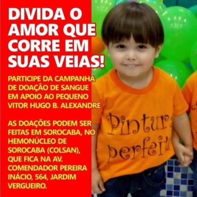 Criança de Itapeva internada no GPACI de Sorocaba precisa de doação de sangue Criança de Itapeva internada no GPACI de Sorocaba precisa de doação de sangue