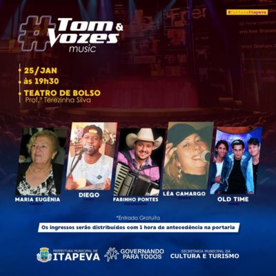 Espetáculo musical Tom & Vozes será realizado no Teatro de Bolso neste sábado Espetáculo musical Tom & Vozes será realizado no Teatro de Bolso neste sábado