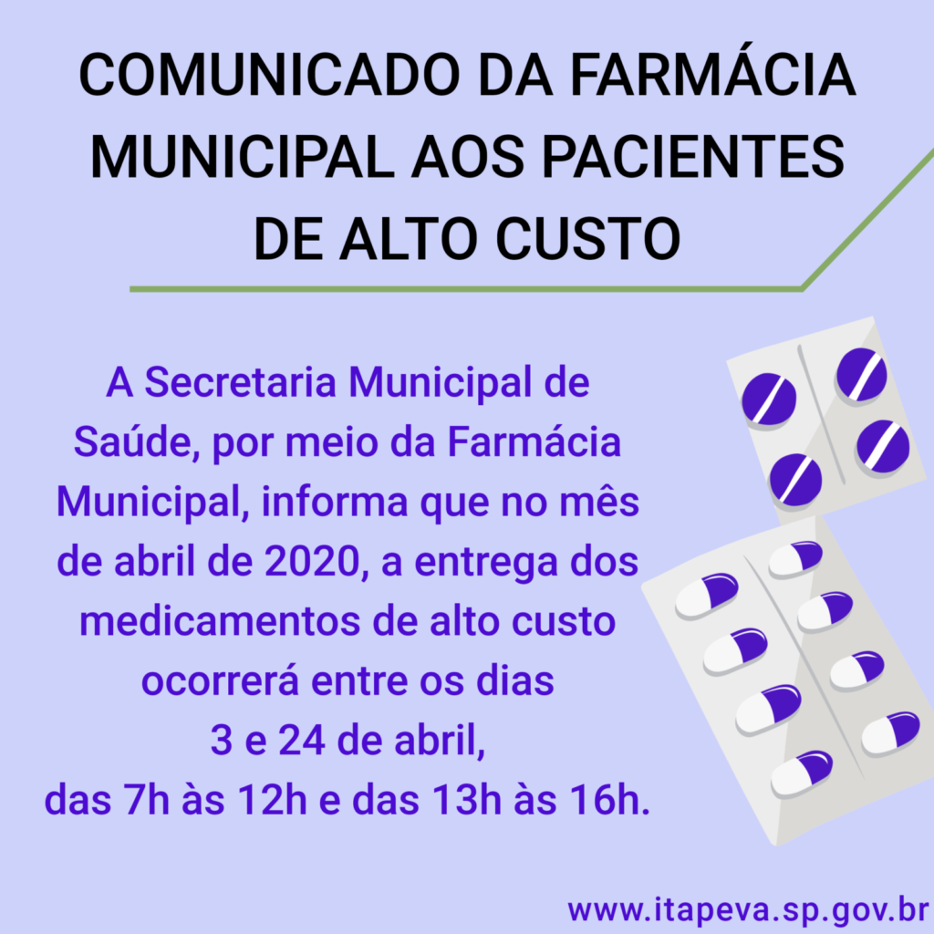 20200327_164220_0000 Comunicado da Farmácia Municipal aos pacientes de ALTO CUSTO