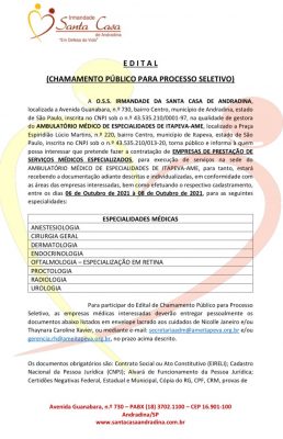Edital para Empresas de Prestação de Serviços Médicos Especializados – AME Itapeva Edital para Empresas de Prestação de Serviços Médicos Especializados – AME Itapeva