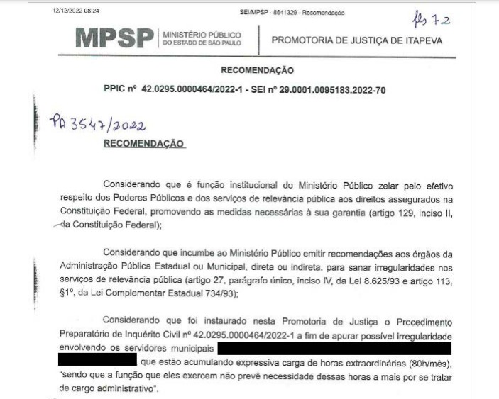 Ministério Púbico recomenda que Prefeitura de Itapeva se abstenha de pagar  horas extras suspeitas - Jornal Ita News